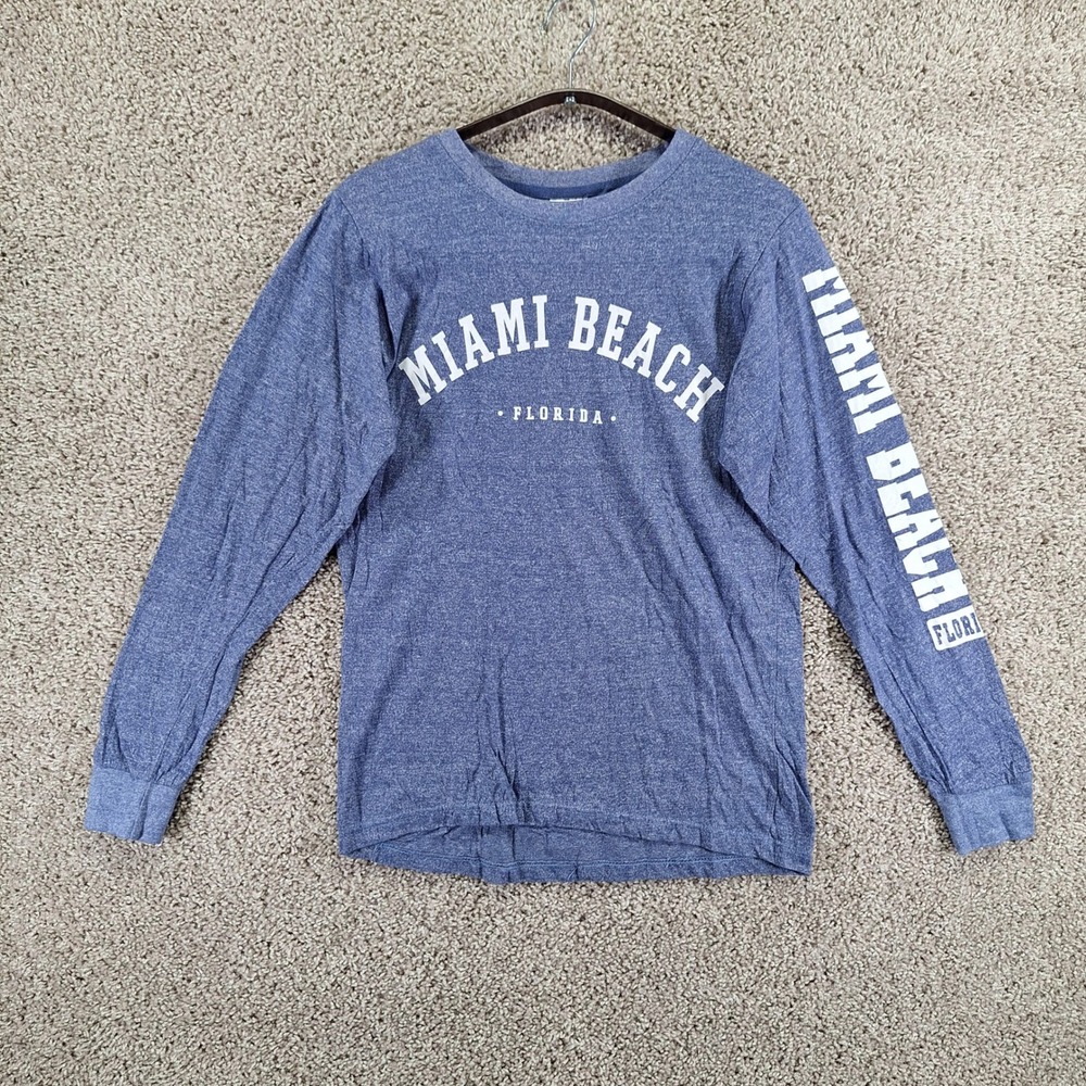 U.S. Vintage Shirt Adult Large Blue Miami Beach Florida Long Sleeve Tee Beachy